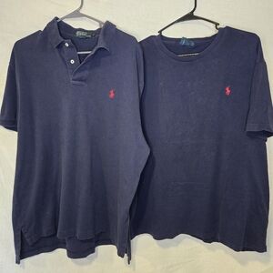 Lot of 2 Mens Polo Ralph Lauren Tshirt and Polo Navy Blue Polo Shirt LG